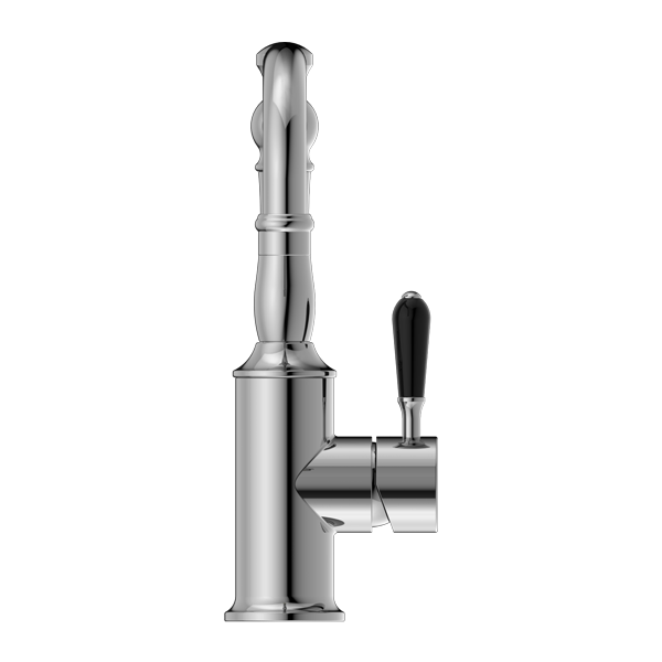 Nero York Basin Mixer Hook Spout With Black Porcelain Lever Chrome - Sydney Home Centre