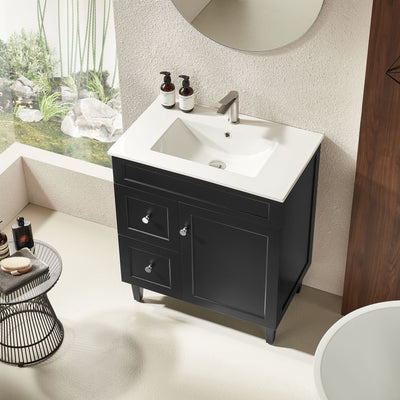 Ceto Harrington 750mm Left Hand Drawer Freestanding Vanity Matte Black (Ceramic Top) - Sydney Home Centre