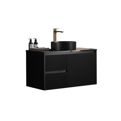 Ceto Brindabella 900mm Left Hand Drawer Wall Hung Vanity Matte Black (Ceramic Top)