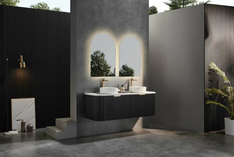 Ceto Avalon 1500mm Double Bowl Wall Hung Vanity Matte Black (Marble Stone Top) - Sydney Home Centre