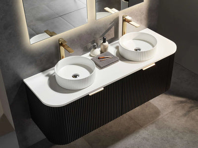 Ceto Avalon 1500mm Double Bowl Wall Hung Vanity Matte Black (Marble Stone Top) - Sydney Home Centre