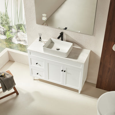 Ceto Harrington 1200mm Left Hand Drawer Freestanding Vanity Matte White (Marble Stone Top) - Sydney Home Centre