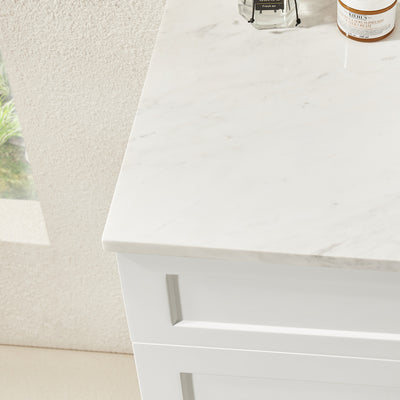 Ceto Harrington 1200mm Left Hand Drawer Freestanding Vanity Matte White (Marble Stone Top) - Sydney Home Centre