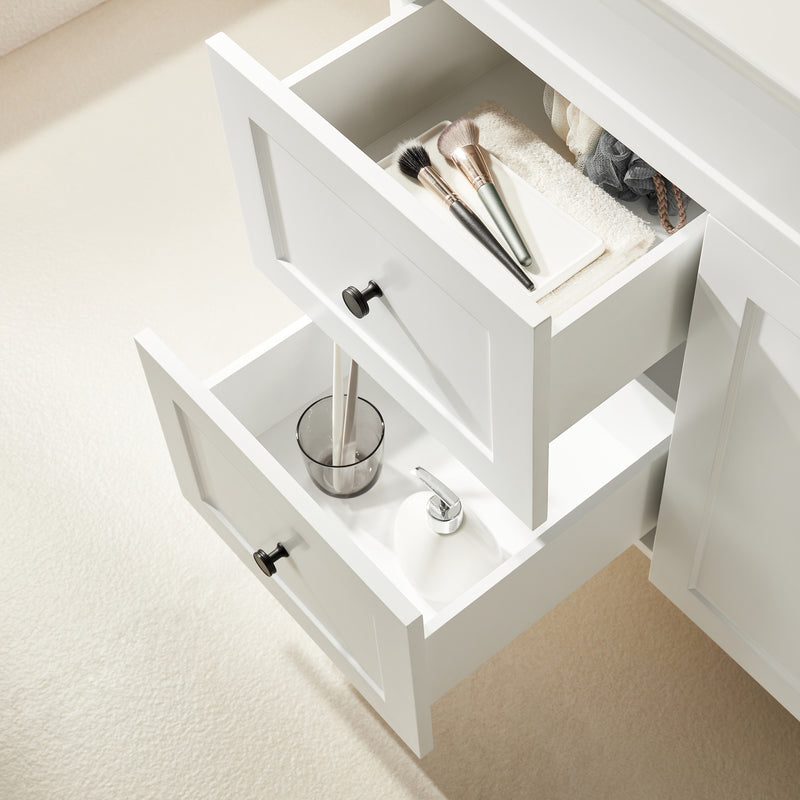 Ceto Harrington 1200mm Left Hand Drawer Freestanding Vanity Matte White (Quartz Stone Top) - Sydney Home Centre