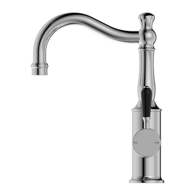 Nero York Basin Mixer Hook Spout With Black Porcelain Lever Chrome - Sydney Home Centre