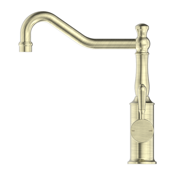 Nero York Kitchen Mixer Hook Spout With Metal Lever Aged Brass - Sydney Home Centre