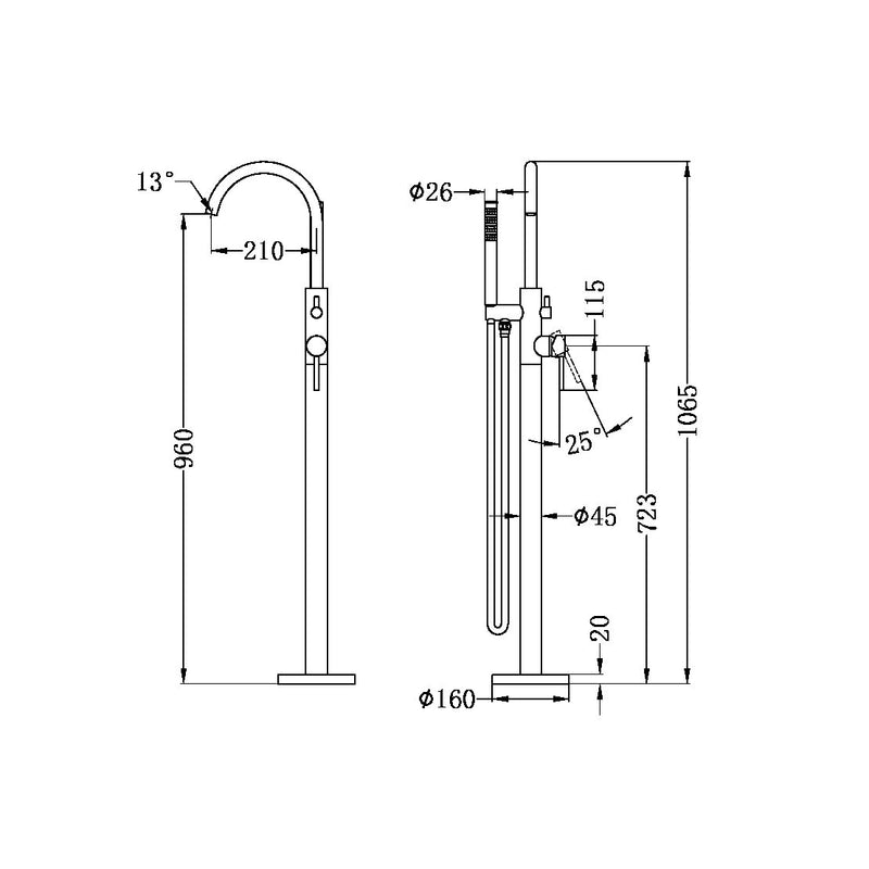 Nero Round Floormount Mixer With Handshower Brushed Bronze - Sydney Home Centre