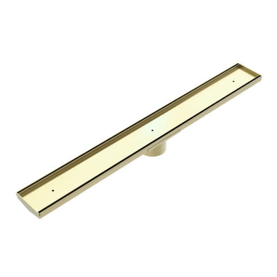 Nero Tile Insert V Channel Floor Grate 89mm Outlet With Hole Saw Brushed Gold - Sydney Home Centre