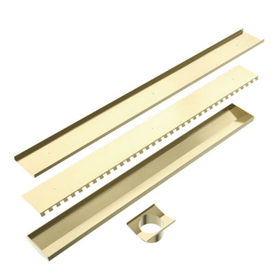 Nero Tile Insert V Channel Floor Grate 89mm Outlet With Hole Saw Brushed Gold - Sydney Home Centre