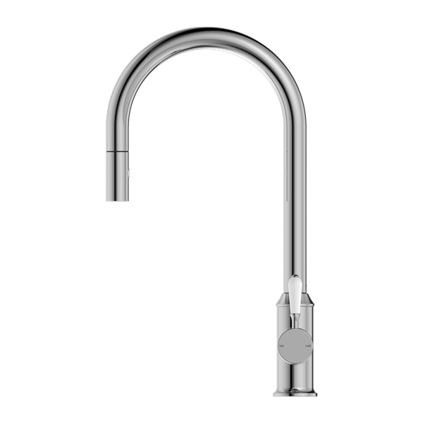 Nero York Pull Out Sink Mixer With Vegie Spray Function With White Porcelain Lever Chrome - Sydney Home Centre
