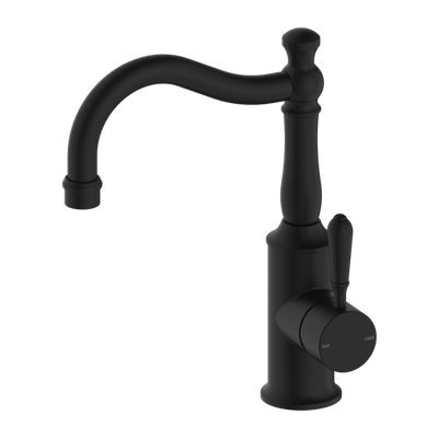 Nero York Basin Mixer Hook Spout With Metal Lever Matte Black - Sydney Home Centre