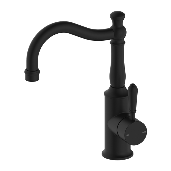 Nero York Basin Mixer Hook Spout With Metal Lever Matte Black - Sydney Home Centre