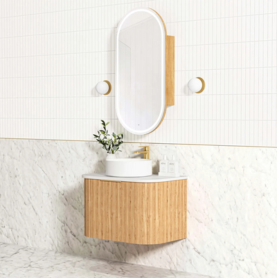 Otti Bondi 750mm Curve Vanity Woodland Oak Fluted (Cabinet Only) - Sydney Home Centre