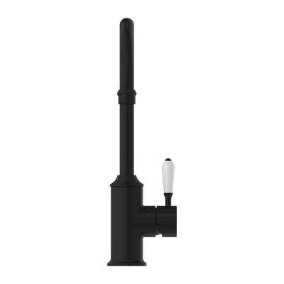 Nero York Kitchen Mixer Goosneck Spout With White Porcelain Lever Matte Black - Sydney Home Centre