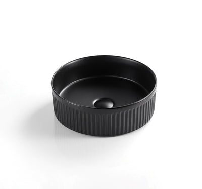 Ceto Cascade Fluted Round 410mm Above Counter Basin Non Overflow Matte Black - Sydney Home Centre