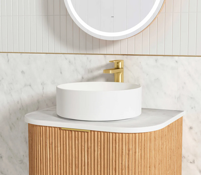 Otti Bondi 600mm Curve Vanity Woodland Oak Fluted (Cabinet Only) - Sydney Home Centre