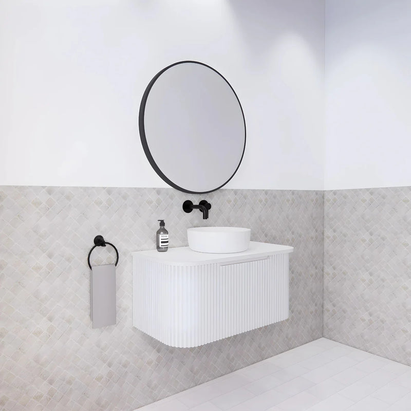 Riva Bergen 900mm Matte White Single Bowl Wall Hung Vanity (Carrara Stone Top) - Sydney Home Centre