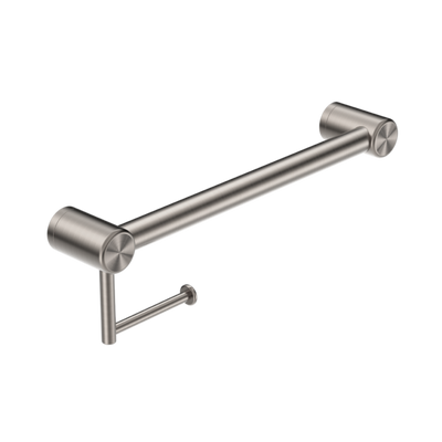 Nero Mecca Care 32mm Grab Rail With Toilet Roll Holder 450mm Brushed Nickel - Sydney Home Centre