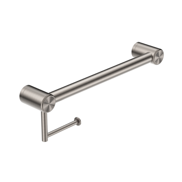 Nero Mecca Care 32mm Grab Rail With Toilet Roll Holder 450mm Brushed Nickel - Sydney Home Centre