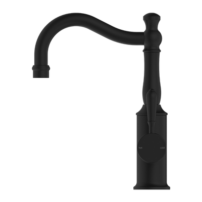 Nero York Basin Mixer Hook Spout With Metal Lever Matte Black - Sydney Home Centre