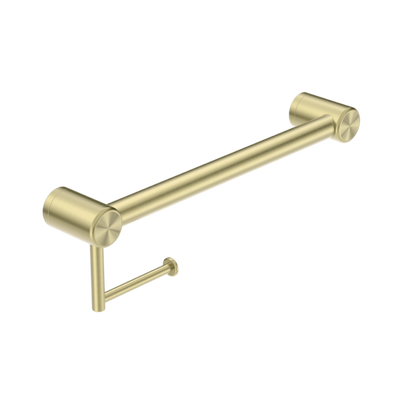 Nero Mecca Care 32mm Grab Rail With Toilet Roll Holder 450mm Brushed Gold - Sydney Home Centre