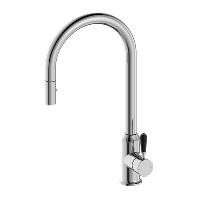 Nero York Pull Out Sink Mixer With Vegie Spray Function With Black Porcelain Lever Chrome - Sydney Home Centre