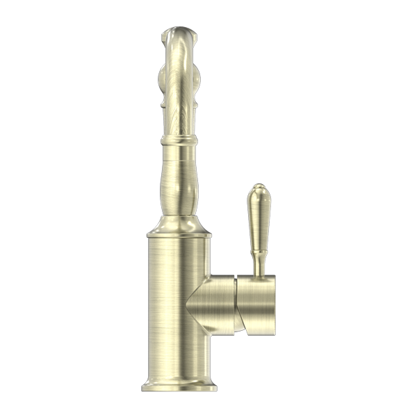 Nero York Basin Mixer Hook Spout With Metal Lever Aged Brass - Sydney Home Centre