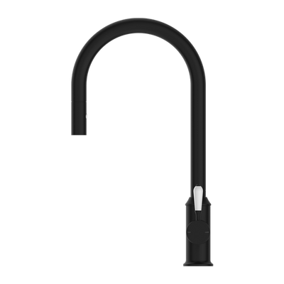 Nero York Pull Out Sink Mixer With Vegie Spray Function With White Porcelain Lever Matte Black - Sydney Home Centre