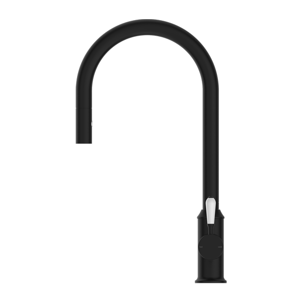 Nero York Pull Out Sink Mixer With Vegie Spray Function With White Porcelain Lever Matte Black - Sydney Home Centre