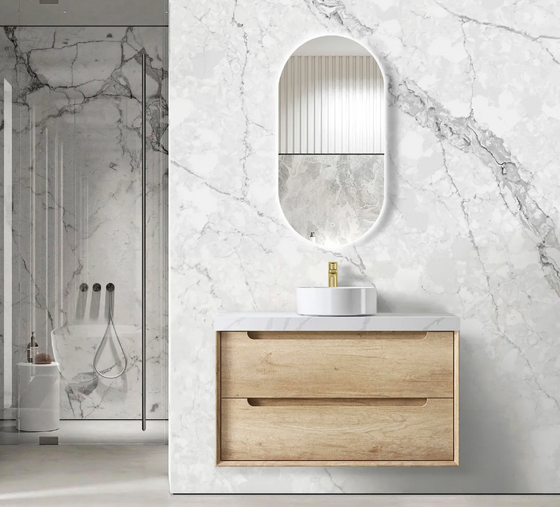 Otti Byron 900mm Wall Hung Vanity Natural Oak (Cabinet Only) - Sydney Home Centre