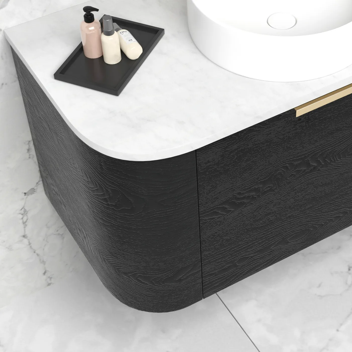 Otti Bondi 900mm Curve Vanity Black Oak (Cabinet Only) - Sydney Home Centre