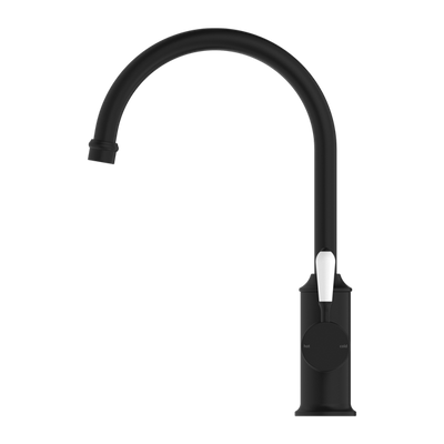 Nero York Kitchen Mixer Goosneck Spout With White Porcelain Lever Matte Black - Sydney Home Centre