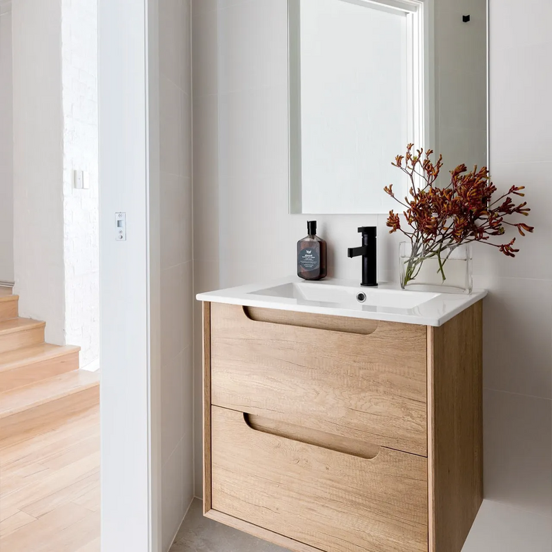 Otti Byron 600mm Wall Hung Vanity Natural Oak (Cabinet Only) - Sydney Home Centre
