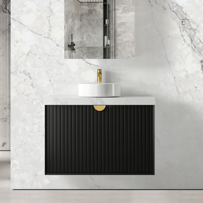 Otti Marlo 900mm Wall Hung Vanity Black Satin (Cabinet Only) - Sydney Home Centre