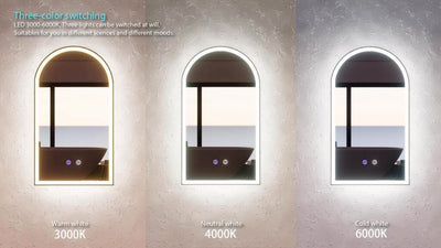 Riva AR1 900mm x 600mm Frameless Backlit Arch Led Mirror 3 Colour lights - Sydney Home Centre