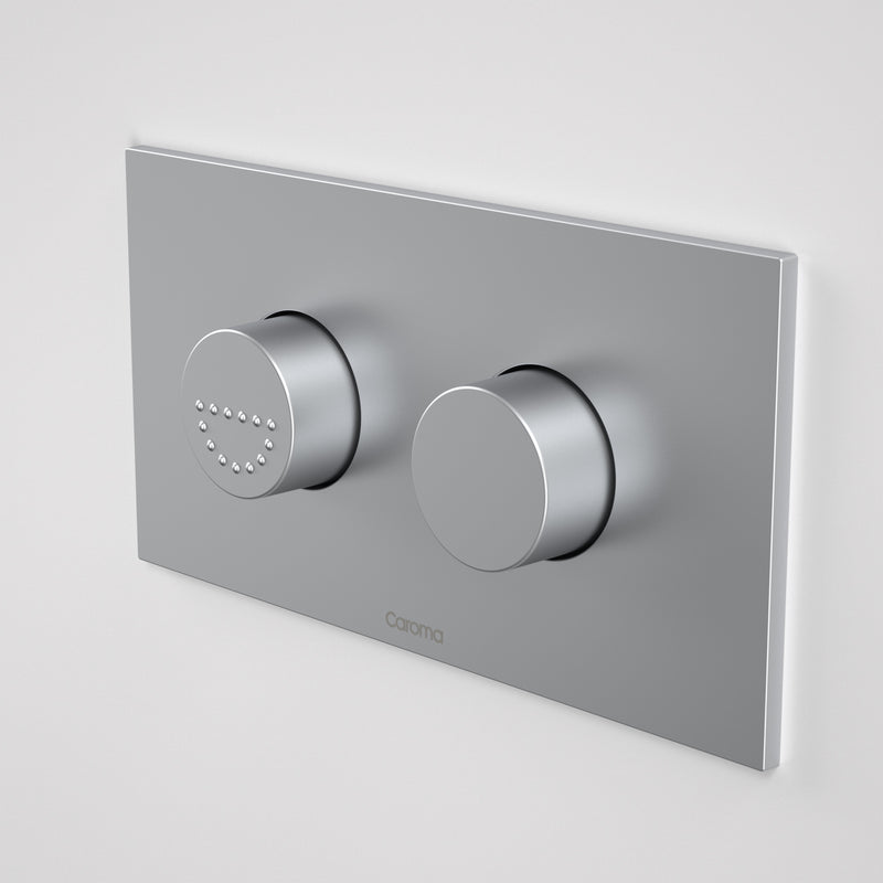 Caroma Invisi Series II® Round Dual Flush Plate & Raised Care Buttons Satin - Sydney Home Centre