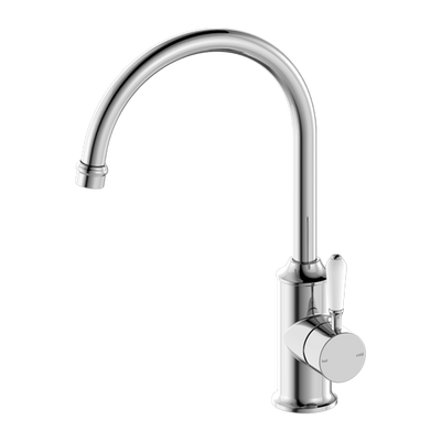 Nero York Kitchen Mixer Goosneck Spout With White Porcelain Lever Chrome - Sydney Home Centre