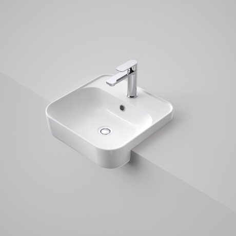 Caroma Tribute Square 420 Semi Recessed White Basin 1 Tap Hole With Overflow - Sydney Home Centre