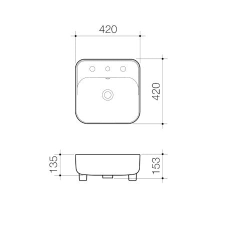 Caroma Tribute Square 420 Semi Recessed White Basin 3 Tap Hole With Overflow - Sydney Home Centre