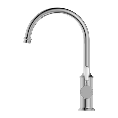 Nero York Kitchen Mixer Goosneck Spout With White Porcelain Lever Chrome - Sydney Home Centre