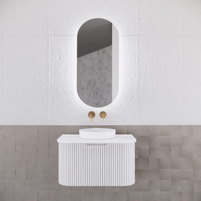 Riva Paris 450mm x 870mm Matte White Oval LED Shaving Cabinet - Sydney Home Centre