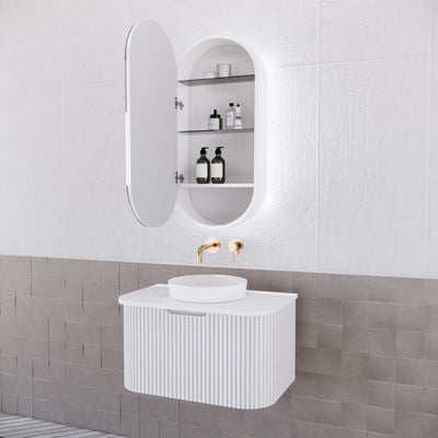 Riva Paris 450mm x 870mm Matte White Oval LED Shaving Cabinet - Sydney Home Centre