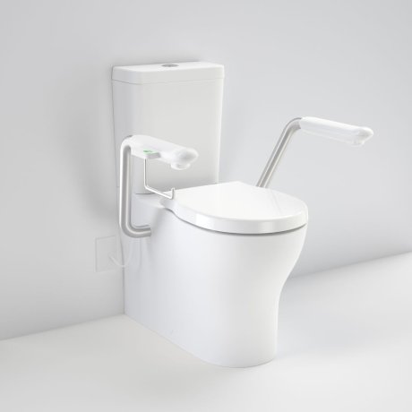 Caroma Opal Cleanflush Easy Height Wall Faced Close Coupled Suite with Double Flap Seat White and Nurse Call Armrest Right - Sydney Home Centre