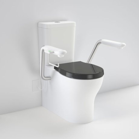 Caroma Opal Cleanflush Easy Height Wall Faced Close Coupled Suite with Double Flap Seat Black and Nurse Call Armrest Right - Sydney Home Centre
