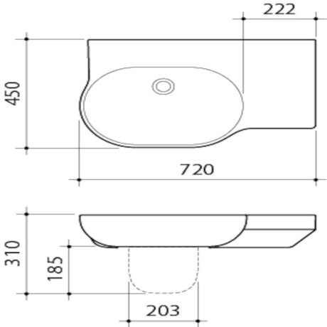 Caroma Opal 720mm Right Hand Shelf Wall Basin White 0 Tap Hole - Sydney Home Centre