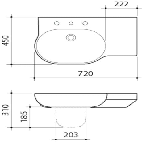 Caroma Opal 720mm Right Hand Shelf Wall Basin White 3 Tap Hole - Sydney Home Centre