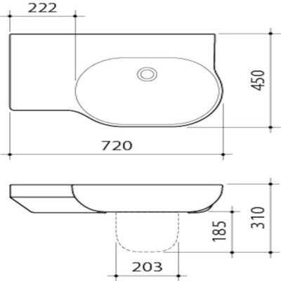 Caroma Opal 720mm Left Hand Shelf Wall Basin White 0 Tap Hole - Sydney Home Centre