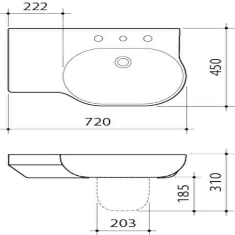 Caroma Opal 720mm Left Hand Shelf Wall Basin White 3 Tap Hole - Sydney Home Centre