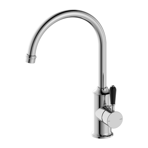 Nero York Kitchen Mixer Goosneck Spout With Black Porcelain Lever Chrome - Sydney Home Centre