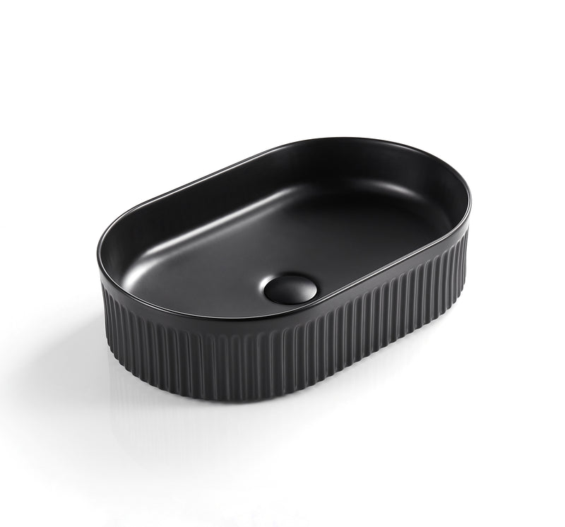 Ceto Cascade Fluted Oval 580mm Above Counter Basin Non Overflow Matte Black - Sydney Home Centre